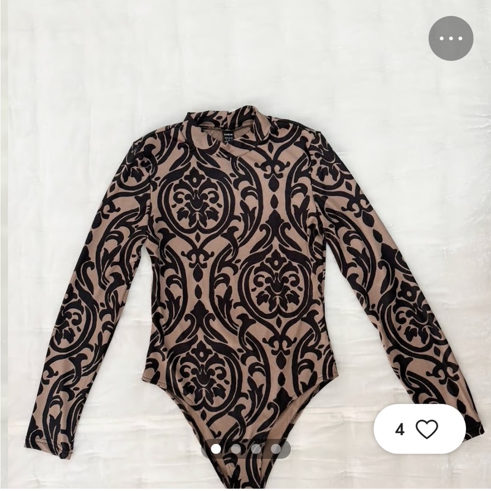 SHEIN Frenchy Baroque Print Mock Neck Bodysuit; Sz: S; EUC